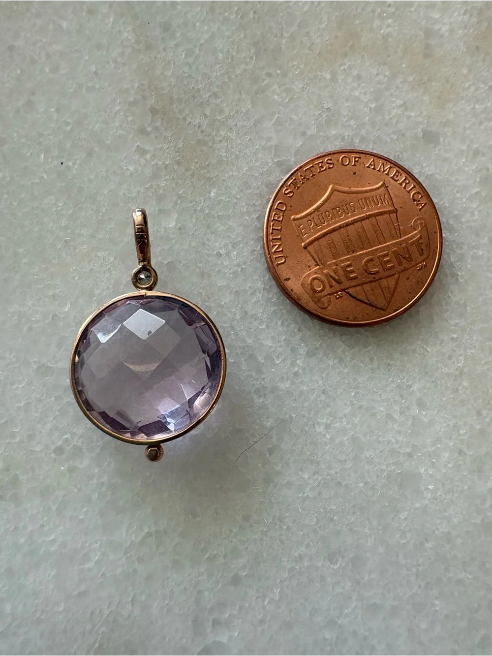 14k Rose Gold Pink Amethyst Diamond Pendant Charm - Picture 3 of 6